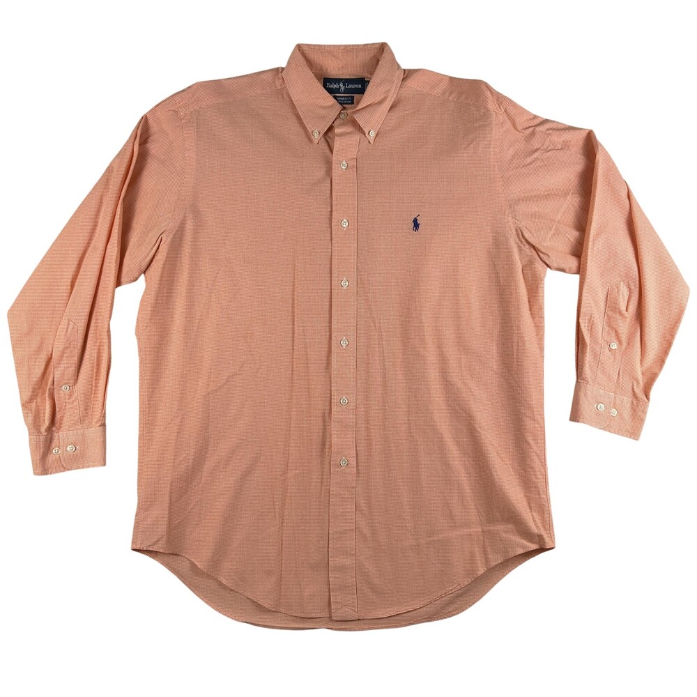 Ralph Lauren Shirt Mens Large Orange Check Yarmouth Button Down Cotton Pony Logo